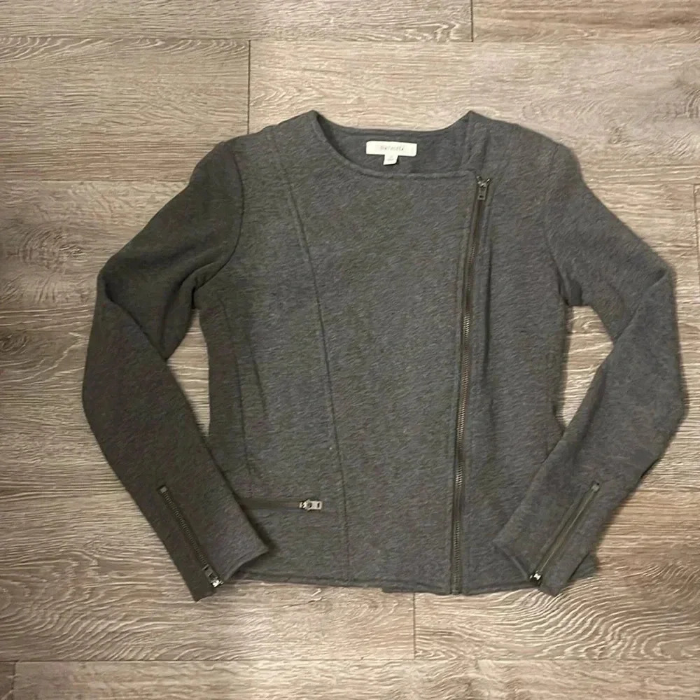 Athleta Gray Zip Up Jacket m, Moto Look, Size Small